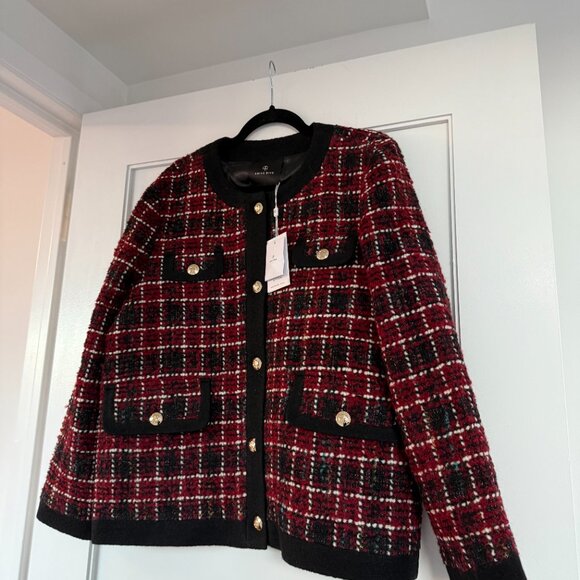 NWT Anine Bing Lydia Wool Blazer Jacket Plaid Tweed Gold-tone Buttons Sz Large - Picture 5 of 9
